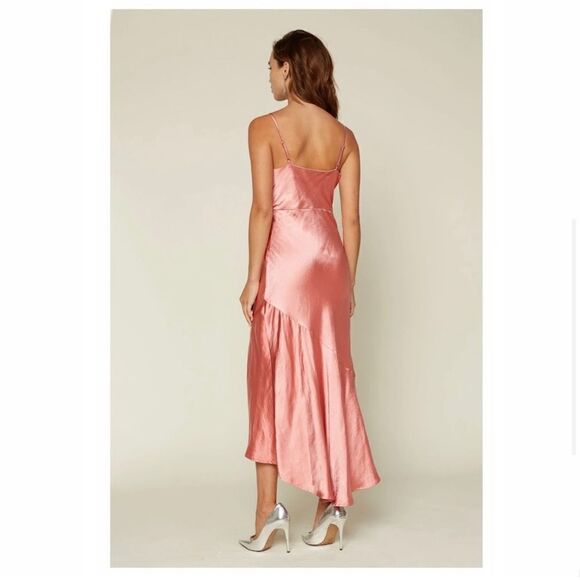 NWT coral satin slit midi dress - Picture 3 of 16